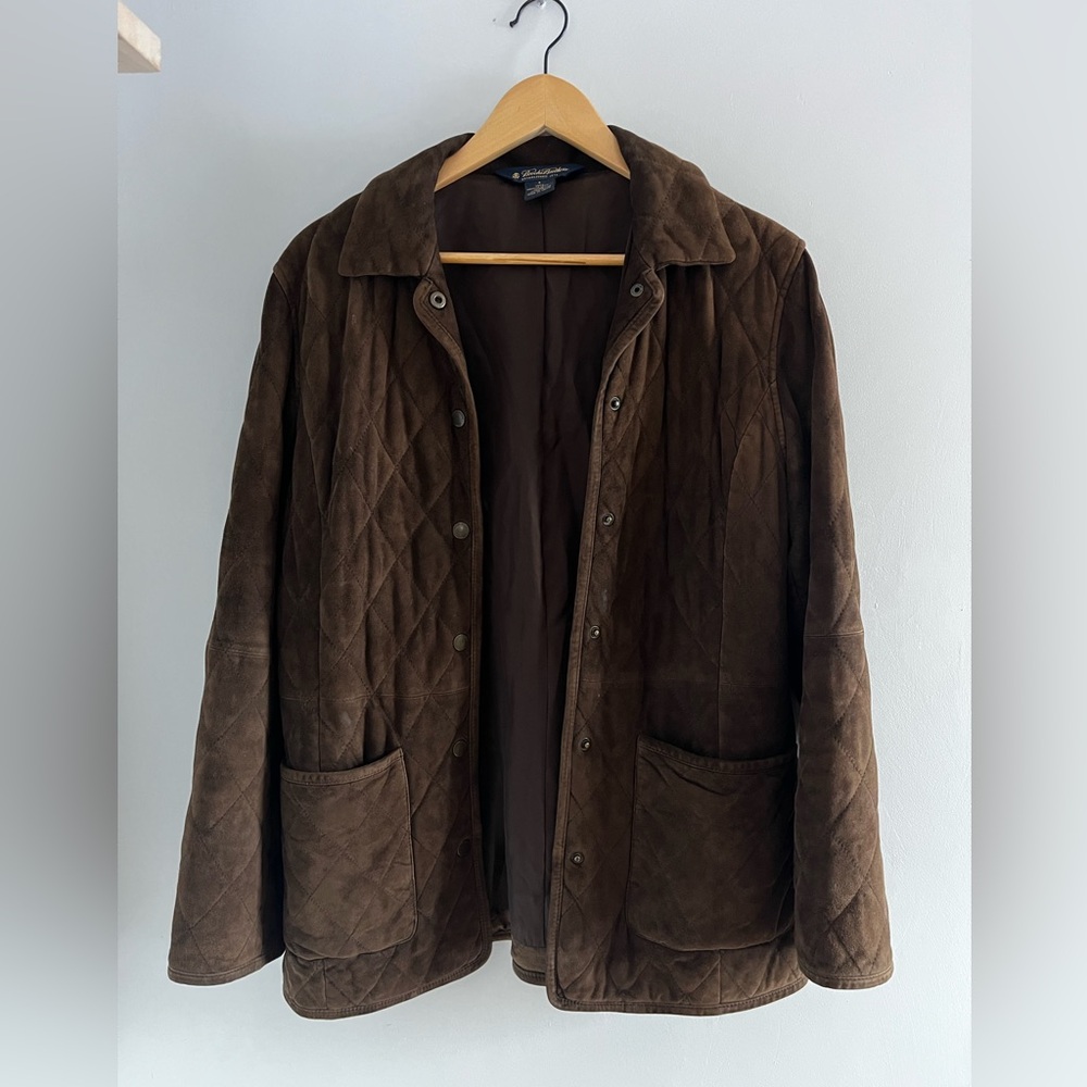 Brooks Brothers suede diamond quilted walking coat